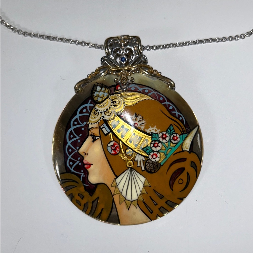 NWOT Gems En Vogue Painted Lady Sterling Silver Palladium 14K Pendant Necklace